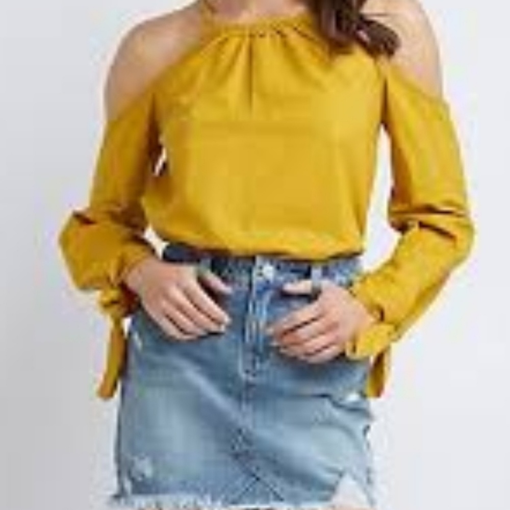 Mustard cold shoulder top